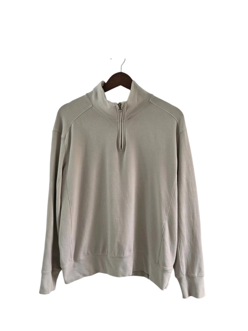 Pact Organic Cotton Stretch Pull Over Sweatshirt 1/4 Zip Gray Taupe Size L Women